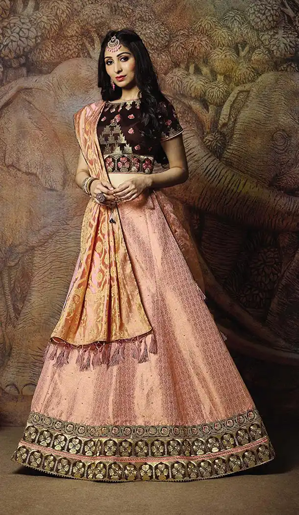 Baby Pink Color Jacquard Silk Designer Wear Lehenga Choli - 64414625