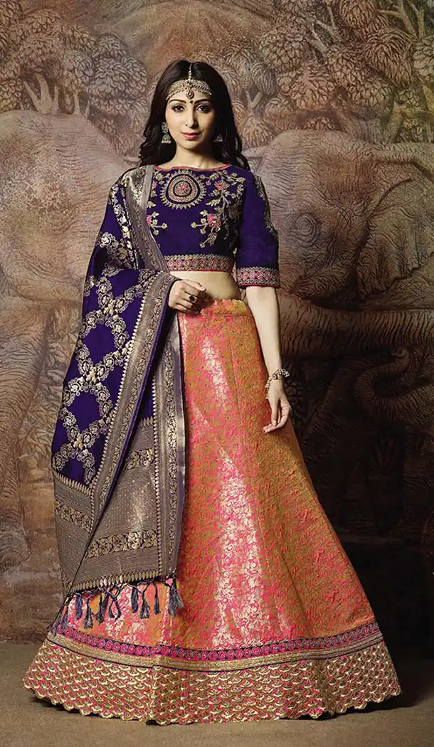 Pink Color Jacquard Silk Designer Wear Lehenga Choli - 64414627