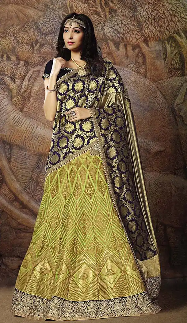 Light Green Color Jacquard Silk Designer Wear Lehenga Choli - 64414629