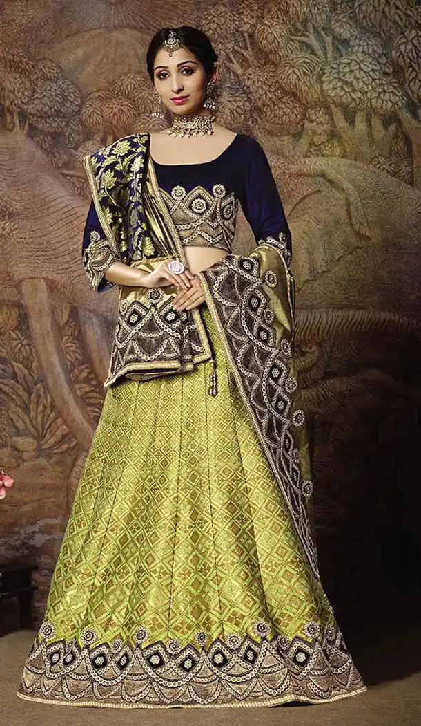 Charming Light Green Color Jacquard Silk Designer Wear Lehenga Choli - 64414630