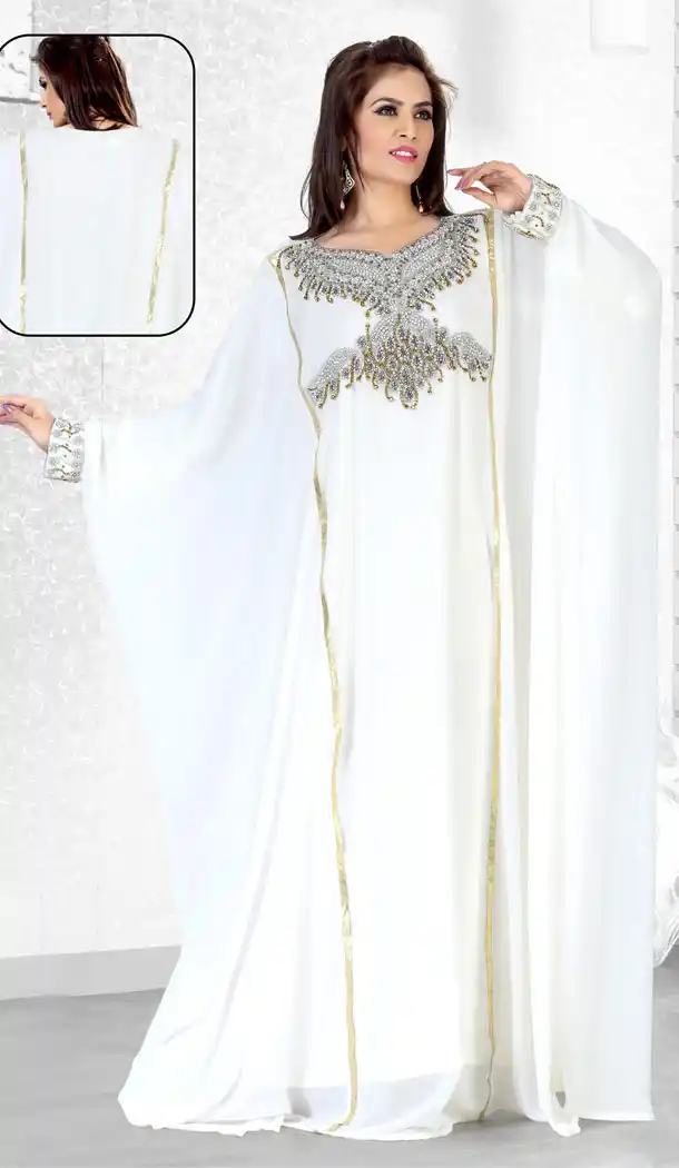 Off White Faux Georgette Designer Readymade Islamic Kaftan Dress