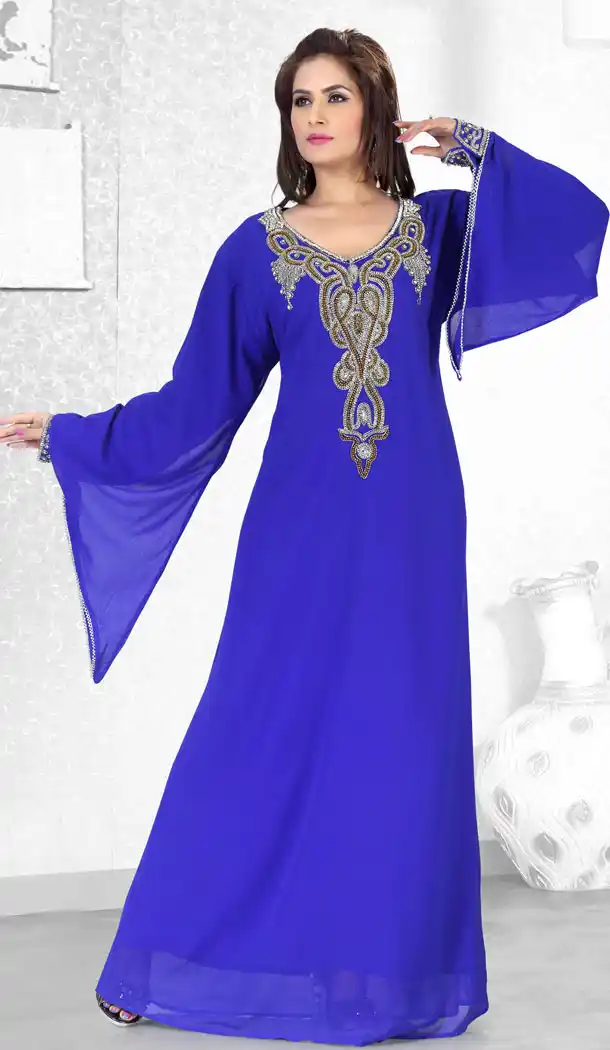 Royal Blue Faux Georgette Designer Readymade Islamic Kaftan Dress - 501861557