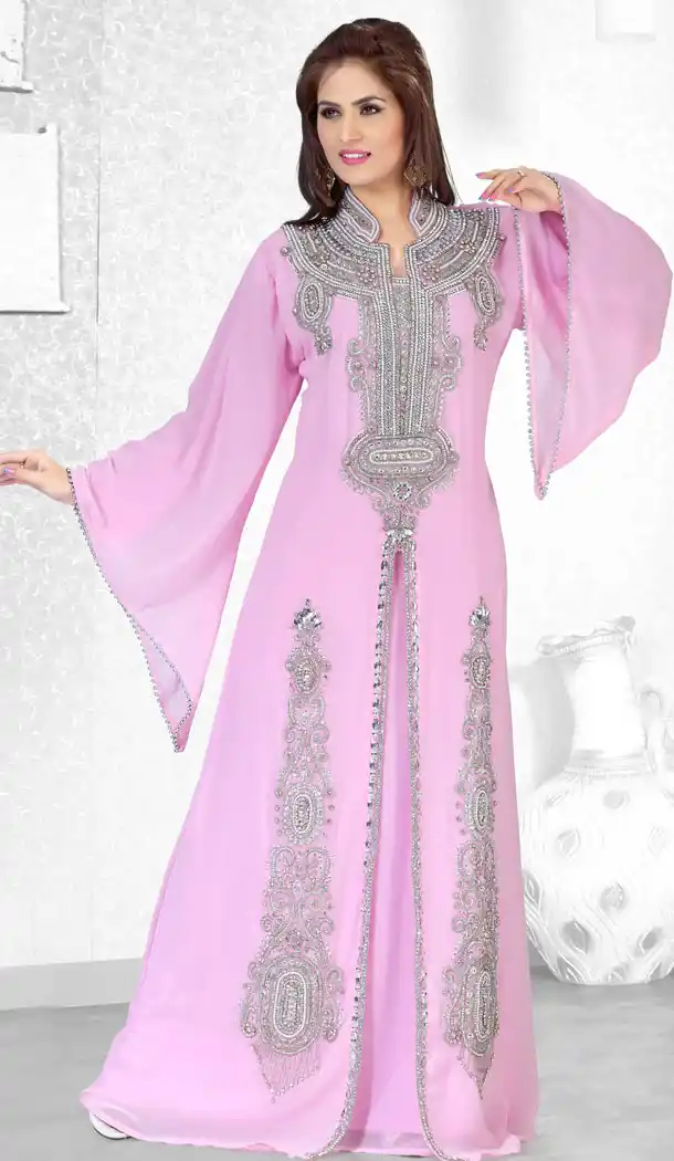 Baby Pink Faux Georgette Designer Readymade Islamic Kaftan Dress - 501861560