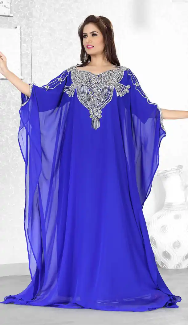 Royal Blue Faux Georgette Designer Readymade Islamic Farasha Dress - 501861564