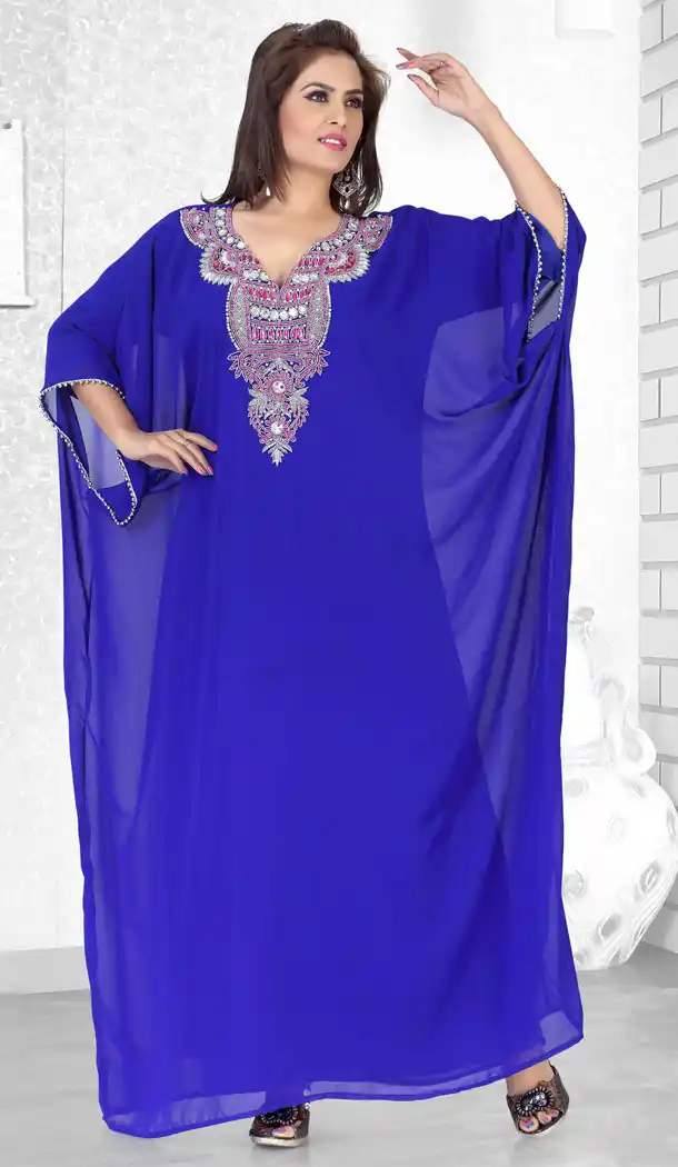 Royal Blue Faux Georgette Designer Readymade Islamic Farasha Dress - 501861567