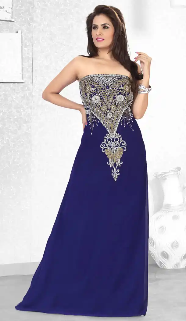 Dark Blue Faux Georgette Designer Readymade Islamic Farasha Dress - 501861569
