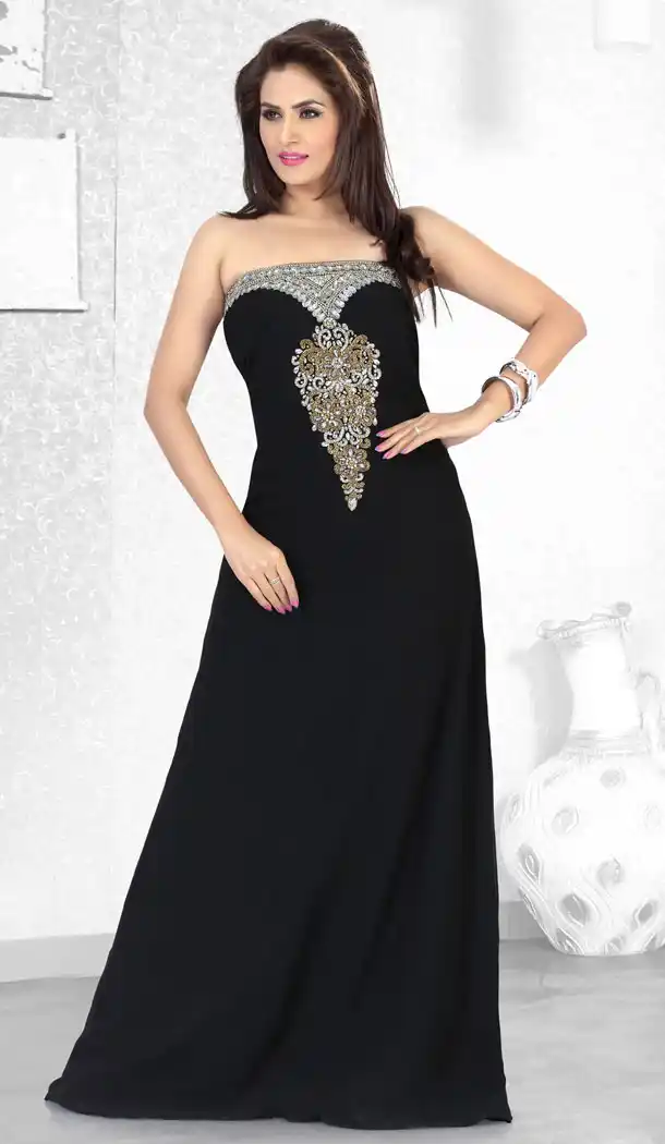 Black Faux Georgette Designer Readymade Islamic Farasha Dress - 501861570