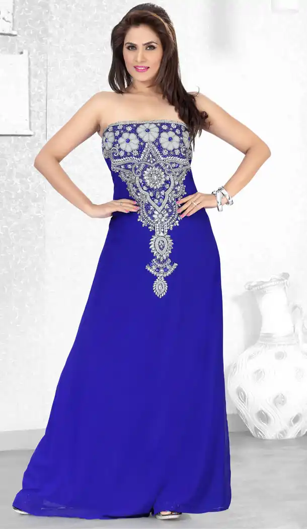 Royal Blue Faux Georgette Designer Readymade Islamic Farasha Dress - 501861571