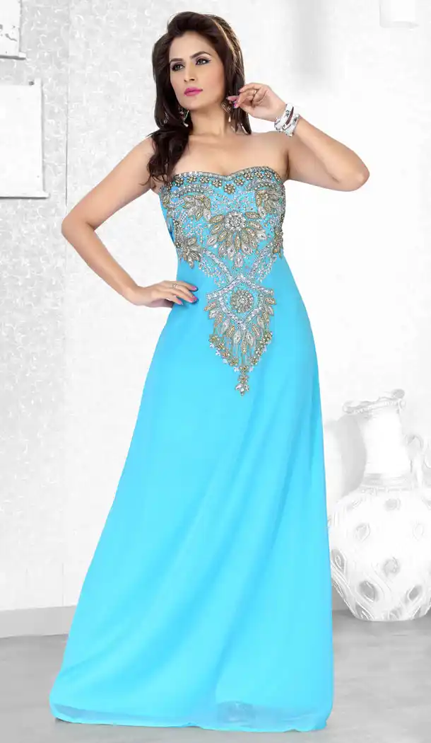 Sky Blue Faux Georgette Designer Readymade Islamic Farasha Dress - 501861572