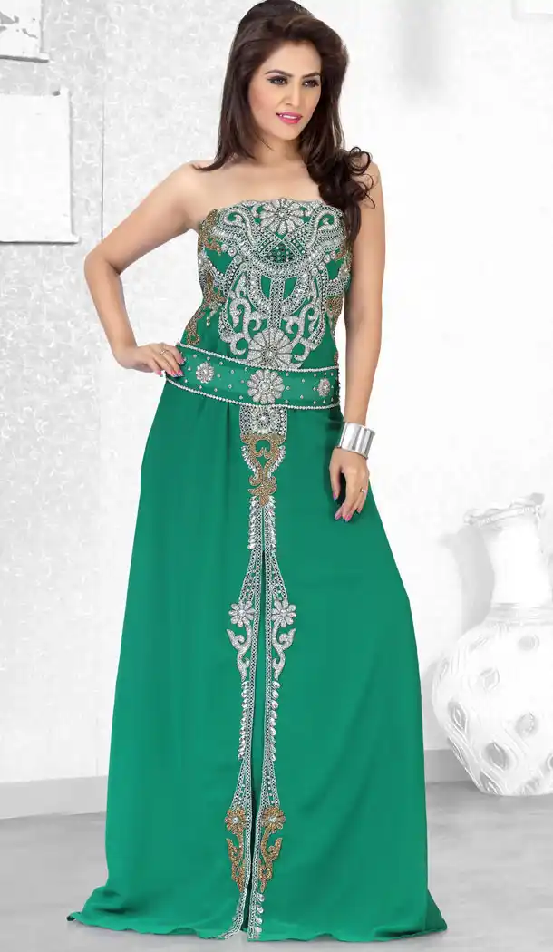 Bottle Green Faux Georgette Designer Readymade Islamic Farasha Dress
