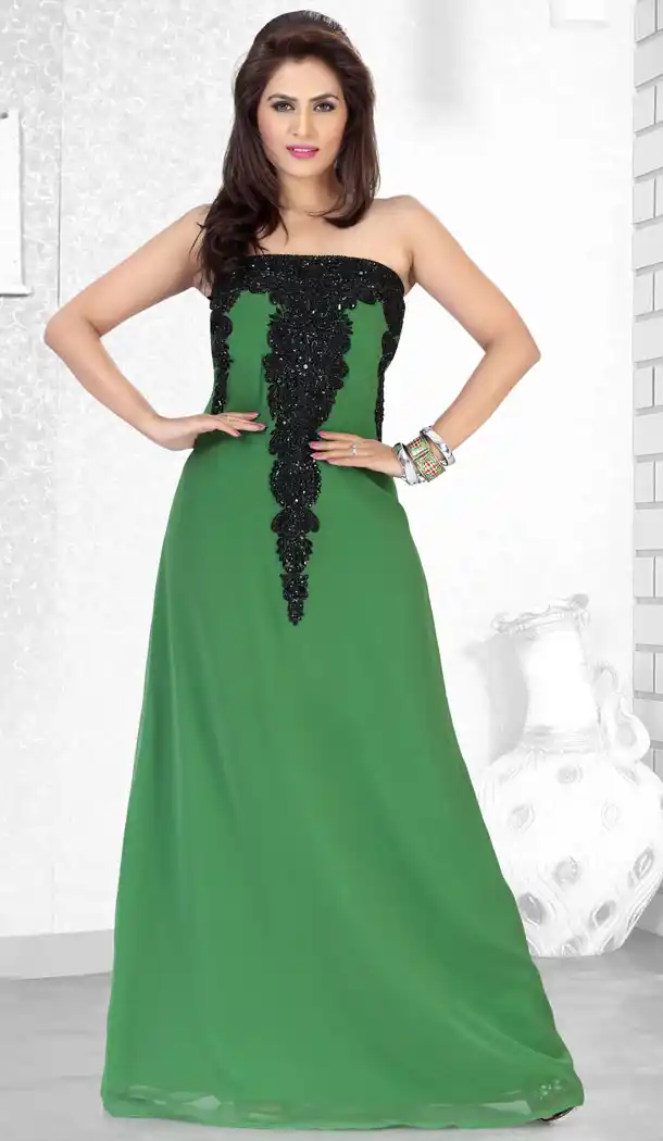 Mehendi Green Faux Georgette Designer Readymade Islamic Farasha Dress - 501861576