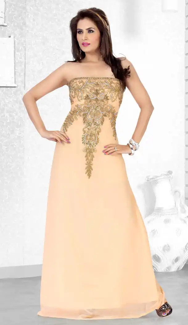 Peach Faux Georgette Designer Readymade Islamic Farasha Dress