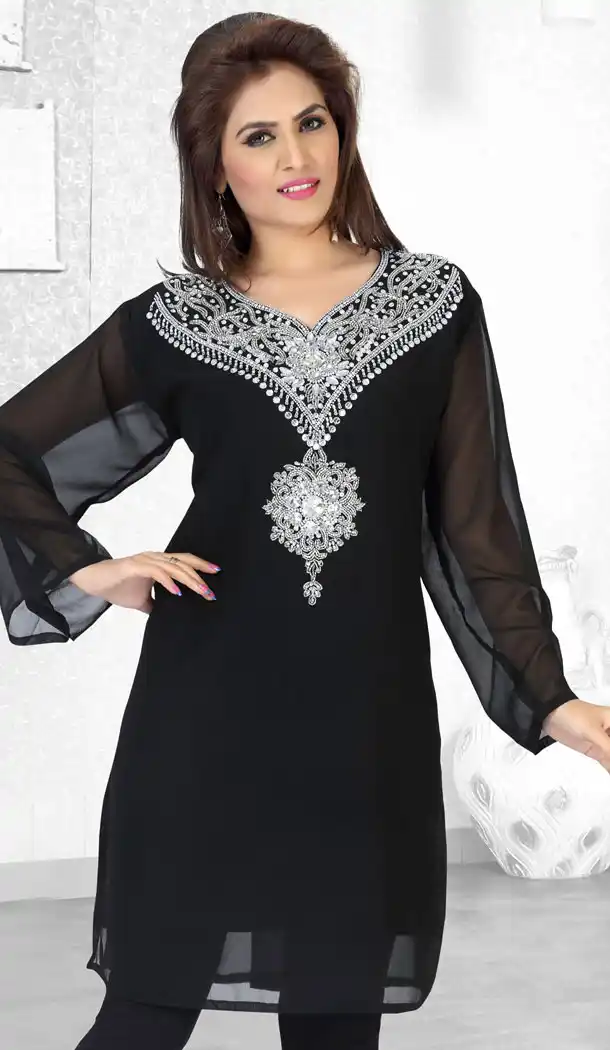 Black Faux Georgette Designer Readymade Islamic Kurti Dress - 501861582