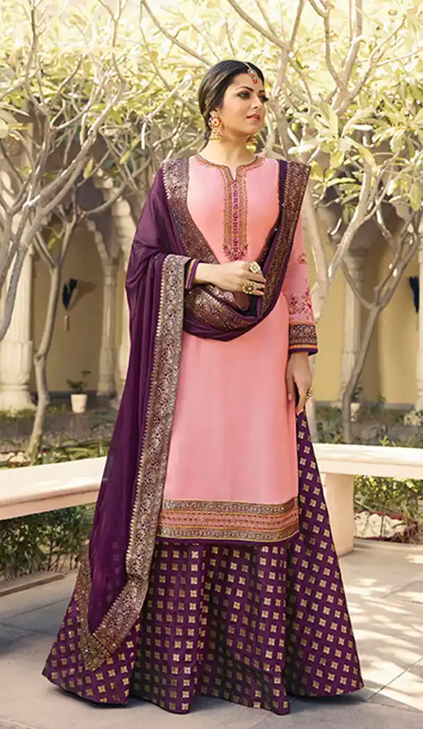 Pink Color Satin Georgette Tv Actress Drashti Dhami Lehenga Suit - 64424639