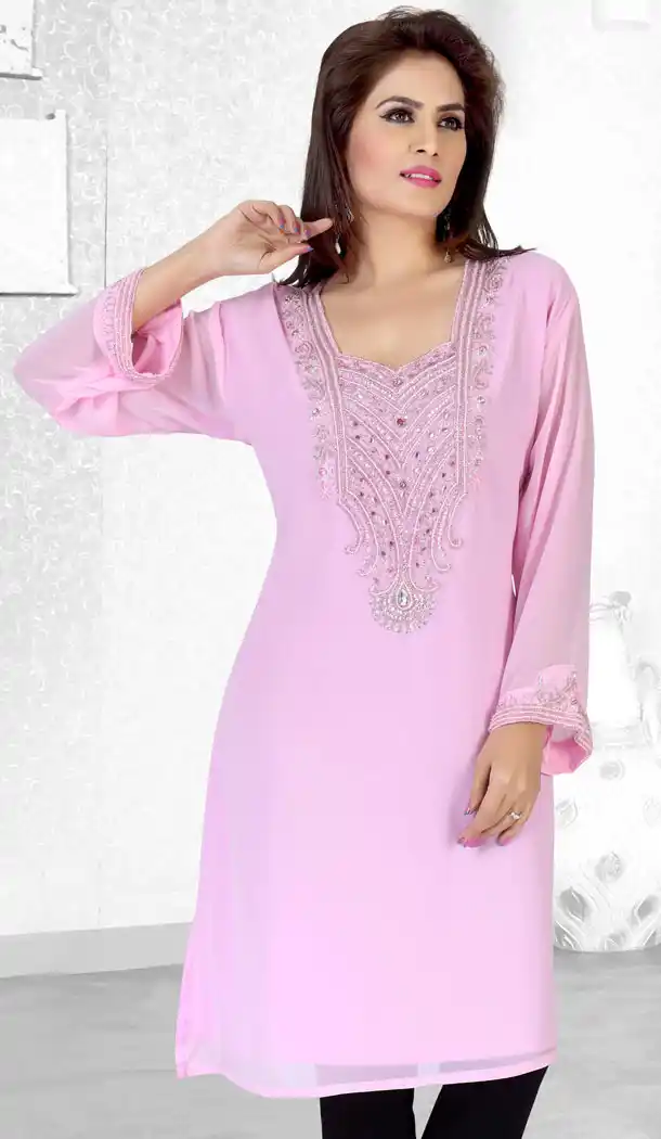 Baby Pink Color Faux Georgette Designer Readymade Kurtis - 501961583