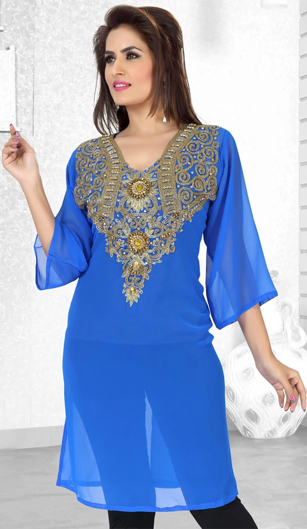 Blue Color Faux Georgette Designer Readymade Kurtis - 501961584