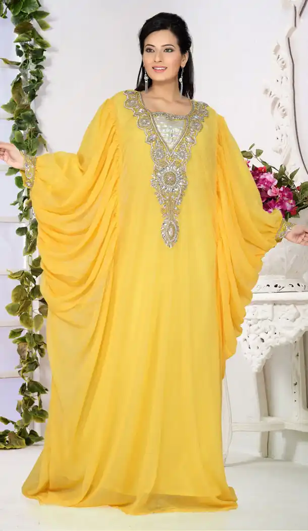 Attractive Yellow Color Faux Georgette Designer Readymade Farasha Dress - 501961586