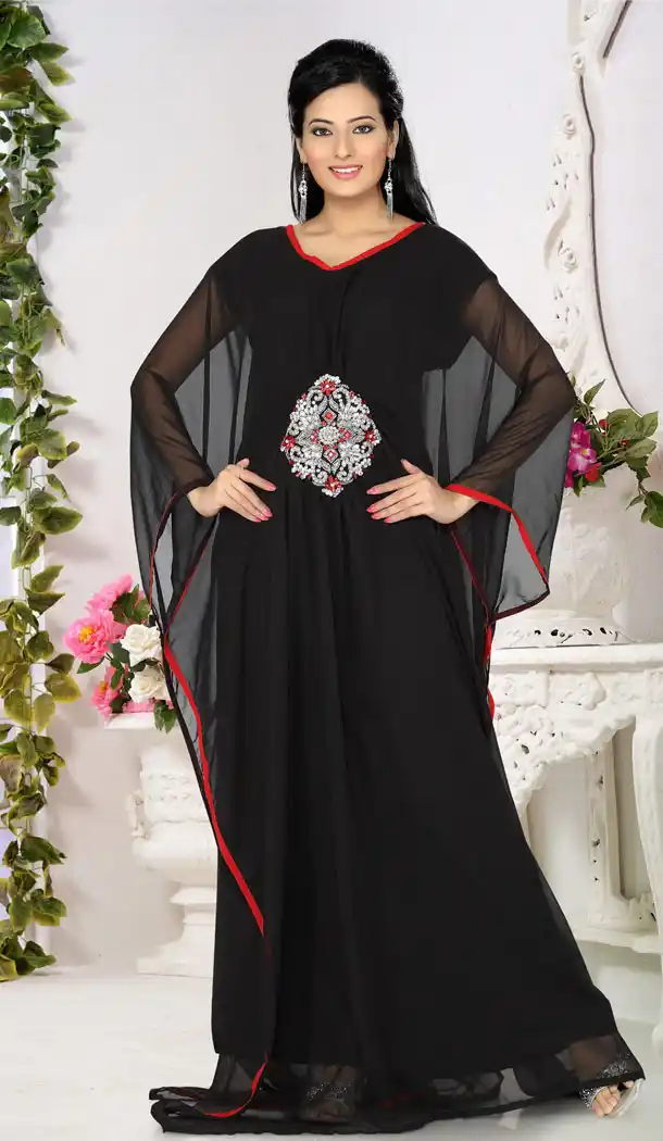Captivating Black Color Faux Georgette Designer Readymade Farasha Dress - 501961588
