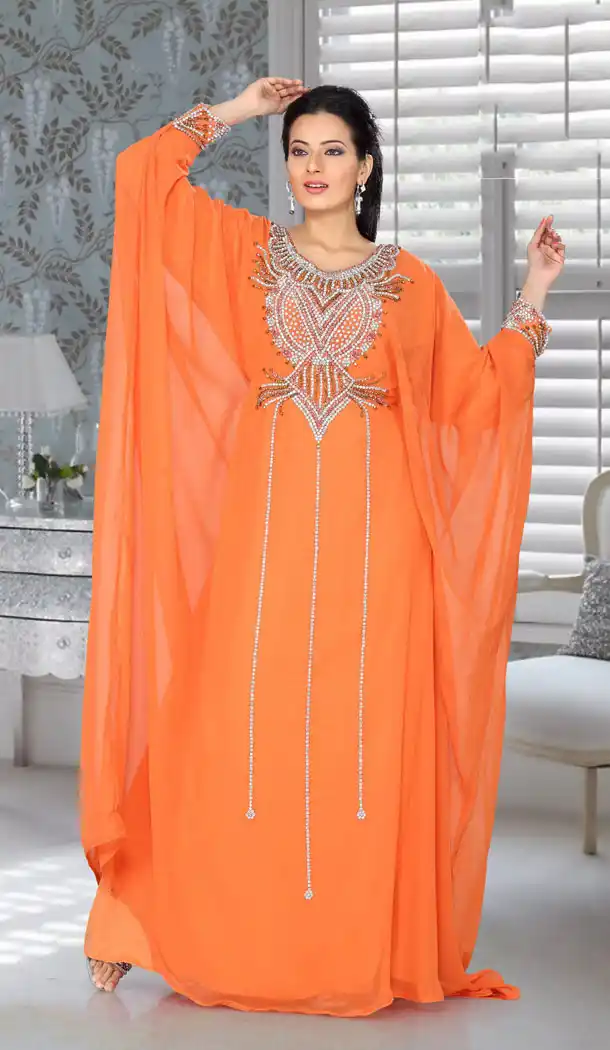 Sparkling Orange Color Faux Georgette Designer Readymade Farasha Dress - 501961592