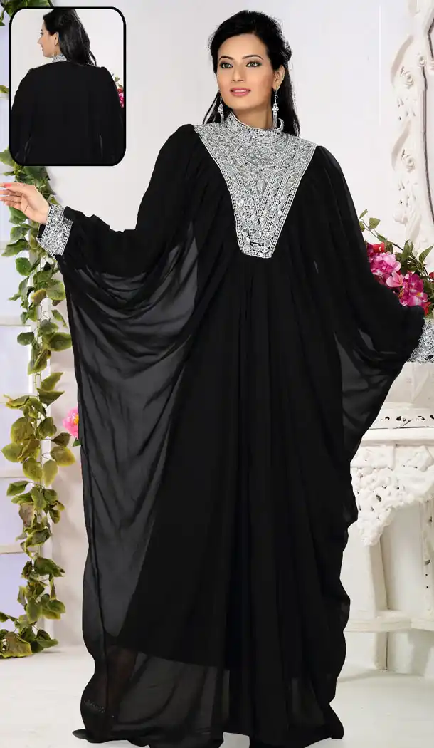 Black Color Faux Georgette Designer Readymade Farasha Dress - 501961593