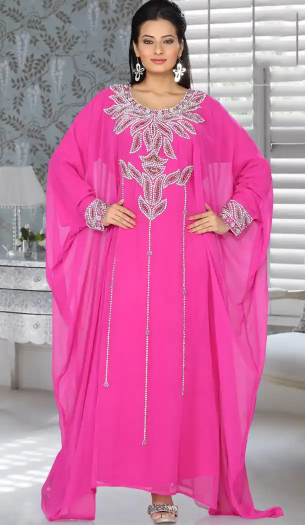 Fuchsia Pink Color Faux Georgette Designer Readymade Farasha Dress - 501961595