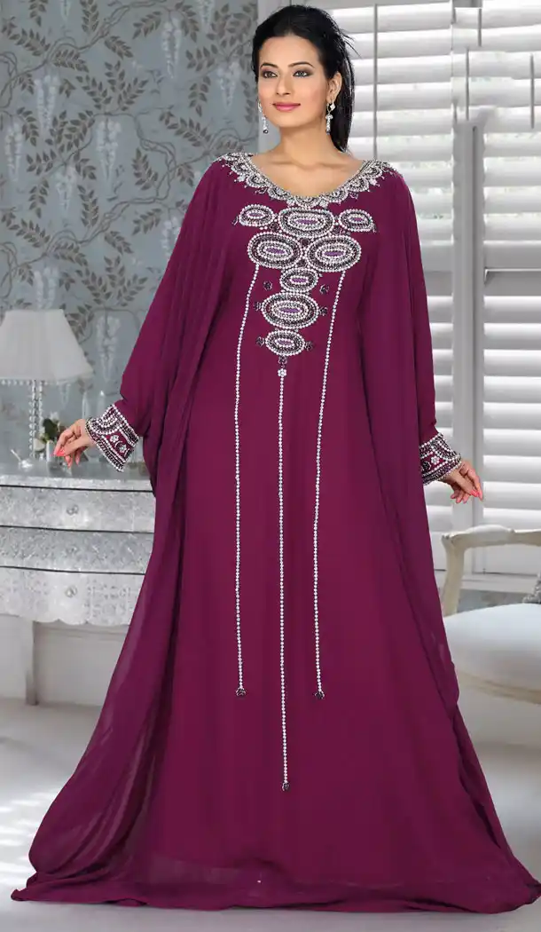 Chic Purple Color Faux Georgette Designer Readymade Farasha Dress - 501961599