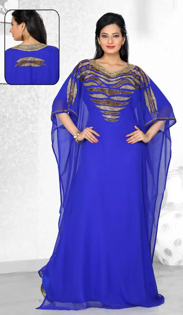 Royal Blue Color Faux Georgette Designer Readymade Farasha Dress - 501961601