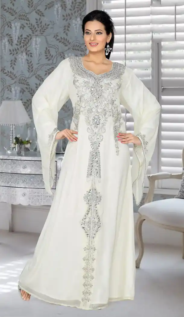 Off White Color Faux Georgette Designer Readymade Kaftan Dress