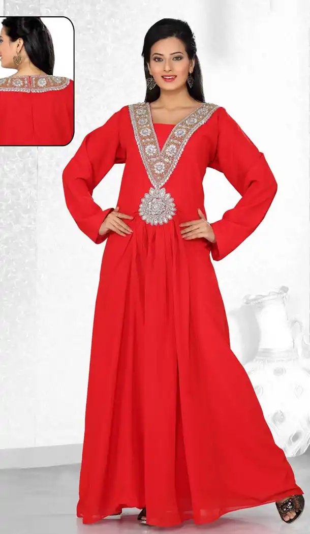 Red Color Faux Georgette Designer Readymade Kaftan Dress - 501961605