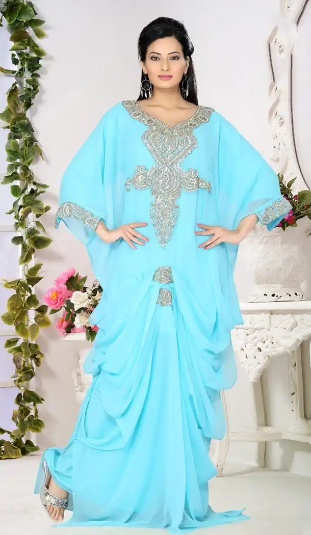 Tantalizing Sky Blue Color Faux Georgette Designer Readymade Farasha Dress - 501961610