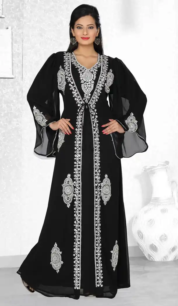 Black Color Faux Georgette Designer Readymade Kaftan Dress