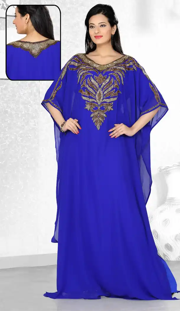 Royal Blue Color Faux Georgette Designer Readymade Farasha Dress - 501961612