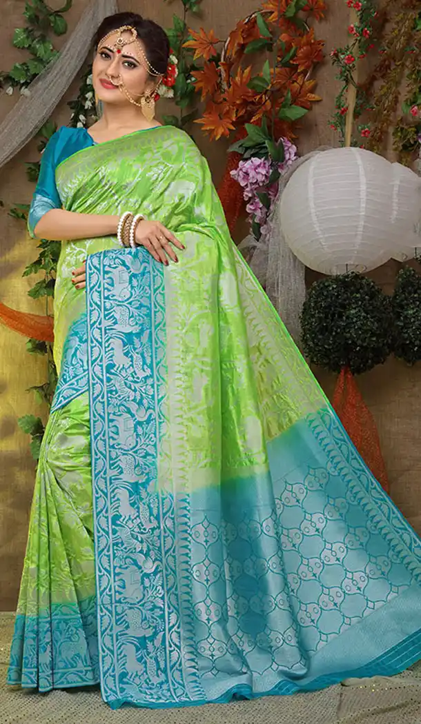 Light Green Color Jacquard Silk Traditional Wear Plus Size Saree Blouse - 64334520