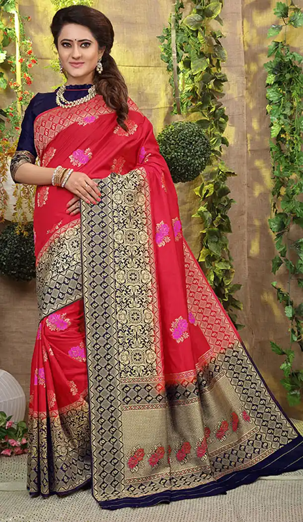Red Color Jacquard Silk Traditional Wear Plus Size Saree Blouse - 64334524