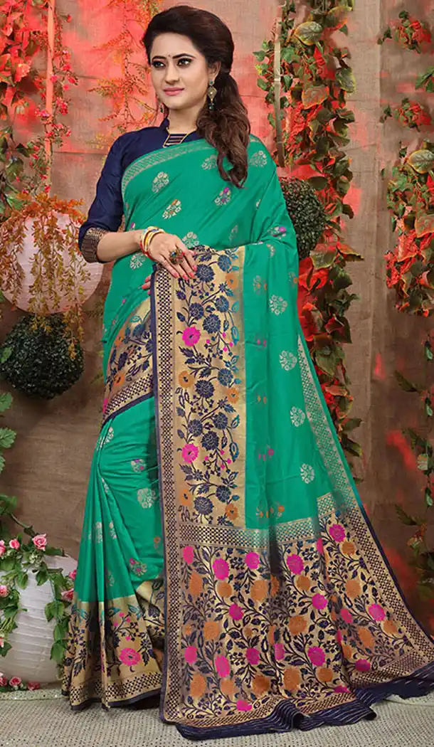 Sea Green Color Jacquard Silk Traditional Wear Plus Size Saree Blouse - 64334530