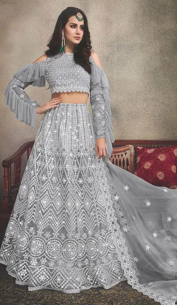 Adorable Grey Color Organza Designer Wear Women Lehenga Choli - 64474677