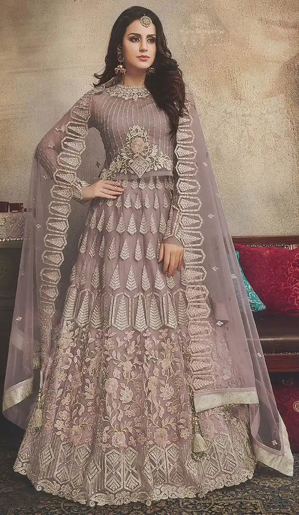 Mauve Color Net Designer Wear Women Lehenga Choli - 64474679