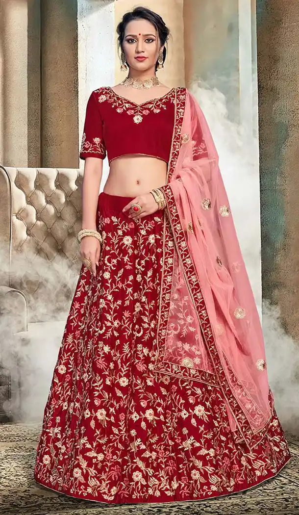 Maroon Color Nylon Satin Designer Wear Women Lehenga Choli - 64484687