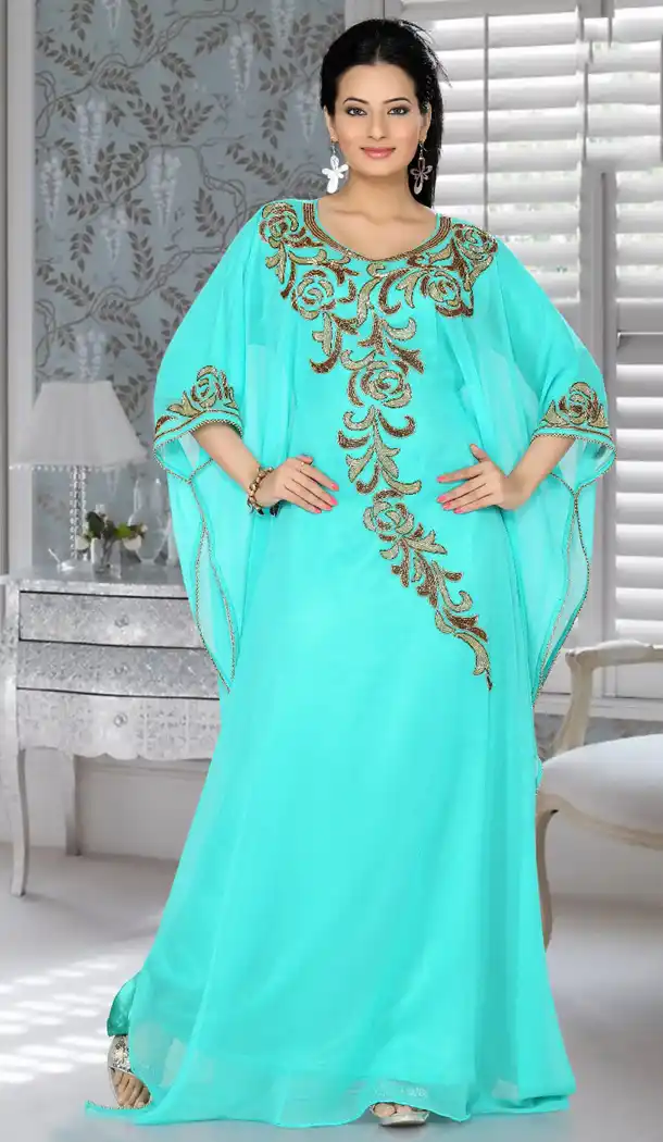 Sea Green Color Faux Georgette Designer Readymade Islamic Farasha Dress - 502061614