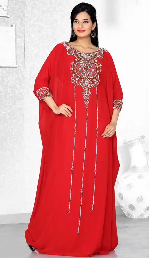 Red Color Faux Georgette Designer Readymade Islamic Farasha Dress - 502061615