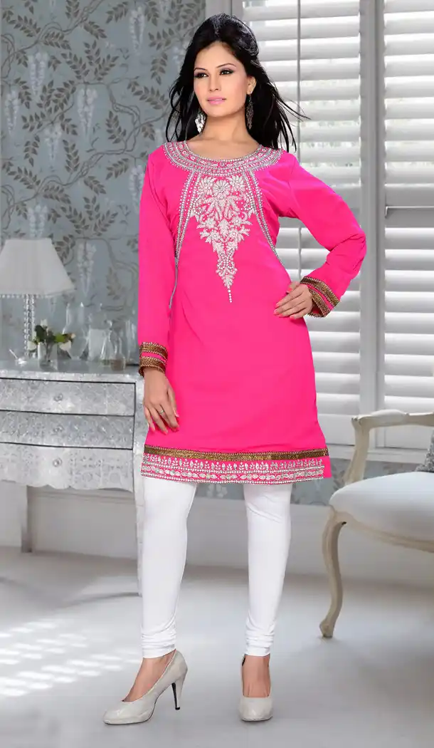 Fuchsia Pink Color Faux Georgette Designer Readymade Islamic Kurti - 502061623