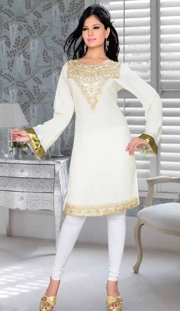 Off White Color Faux Georgette Designer Readymade Islamic Kurti - 502061625