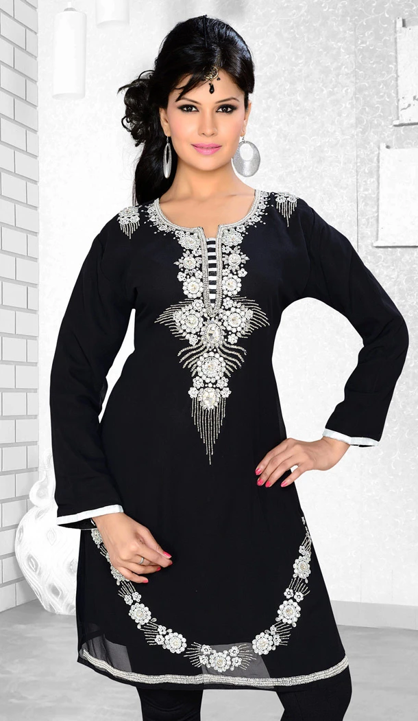 Black Color Faux Georgette Designer Readymade Islamic Kurti - 502061626