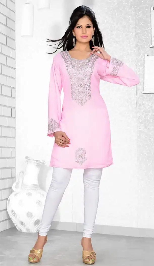 Baby Pink Color Faux Georgette Designer Readymade Islamic Kurti - 502061628