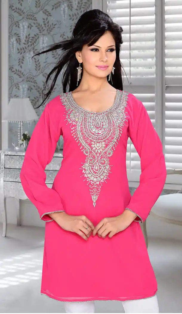 Fuchsia Pink Color Faux Georgette Designer Readymade Islamic Kurti - 502061629