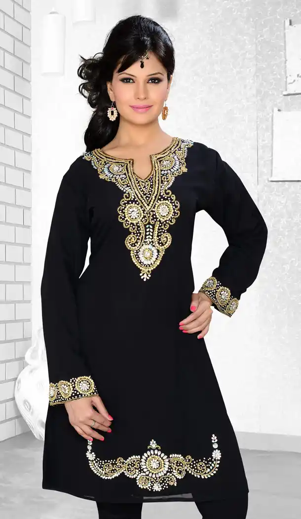Black Color Faux Georgette Designer Readymade Islamic Kurti - 502061632
