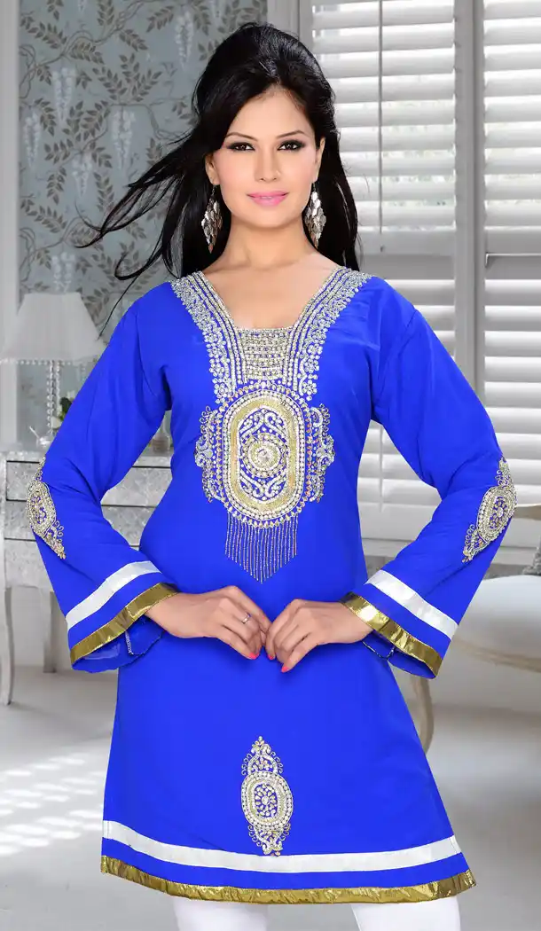 Royal Blue Color Faux Georgette Designer Readymade Islamic Kurti - 502061633