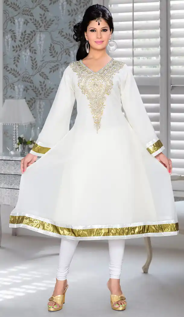 Off White Color Faux Georgette Designer Readymade Islamic Kurti - 502061634