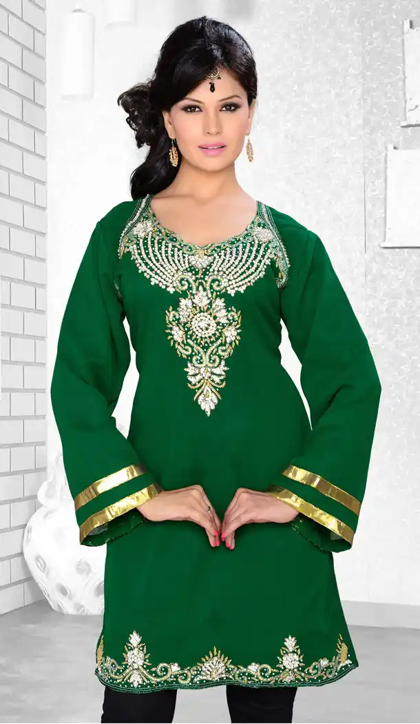 Bottle Green Color Faux Georgette Designer Readymade Islamic Kurti - 502061636