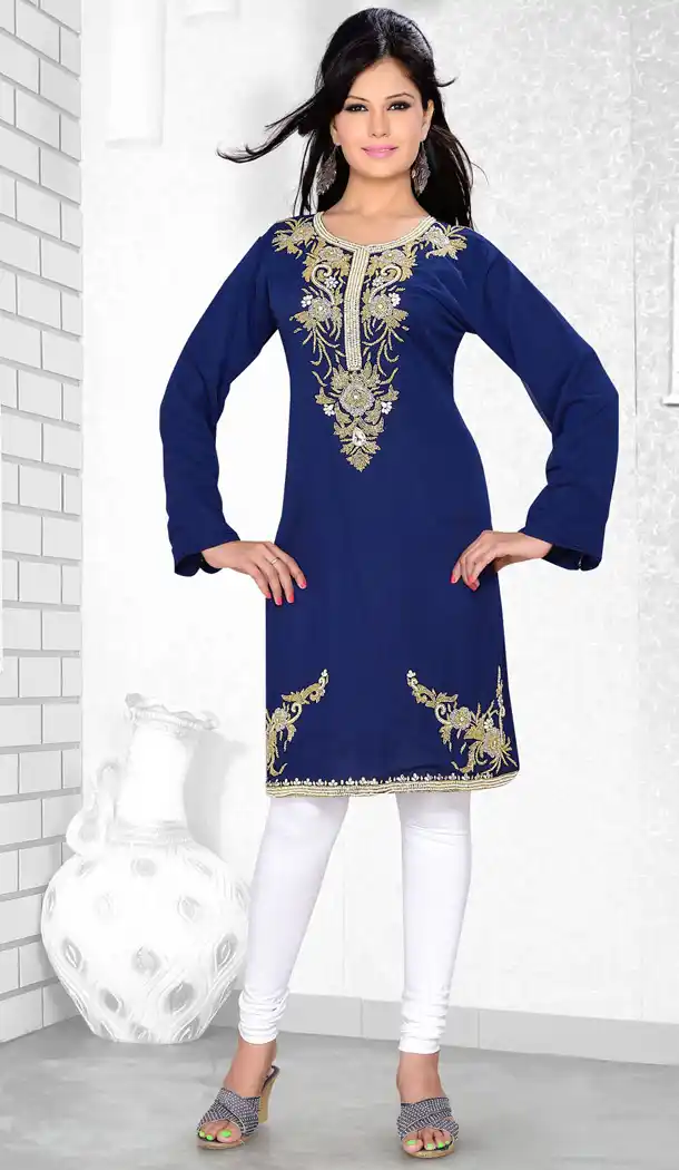 Dark Blue Color Faux Georgette Designer Readymade Islamic Kurti - 502061637